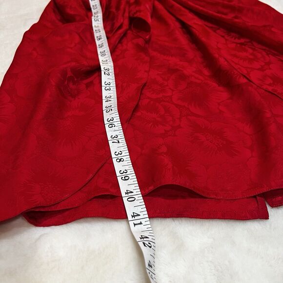 Vintage Maggy London Red Silk Floral Dress 90s Tie Front Sz 10 - Picture 10 of 11
